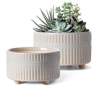 LE TAUCI Pot pour Plantes Grasses, 16,5+20 cm Pots de Fleurs d’Intérieur avec Trou de Drainage, Design Moderne Jardinière pour la Maison et Le Bureau, Idée Cadeau Maman, Lot de 2, Blanc Étoilé