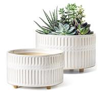 LE TAUCI Pot pour Plantes Grasses, 16,5+20 cm Pots de fleurs Intérieur avec Trou de Drainage, Design Moderne Jardinière pour la Maison et Le Bureau, Idée Cadeau Maman, Lot de 2, Émail Blanc Réactif