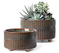 LE TAUCI Pot pour Plantes Grasses, 16,5+20 cm Pots de Fleurs Intérieur avec Trou de Drainage, Design Moderne Jardinière pour la Maison et Le Bureau, Idée Cadeau Maman, Lot de 2, Émail Noir Réactif