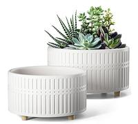 LE TAUCI Pot pour Plantes Grasses, 16,5+20 cm Pots de Fleurs Intérieur avec Trou de Drainage, Design Moderne Jardinière pour la Maison et Le Bureau, Idée Cadeau Maman, Lot de 2, Blanc Neutre