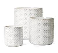 LE TAUCI Pots de 15/20/25 cm en céramique, Style bohème pour Plantes d'intérieur, Pots de Fleurs Blancs d'intérieur, avec Trou de Drainage et Bouchon, Style Ferme, Lot de 3, Blanc Arctique
