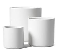 LE TAUCI Pots de 15/20/25 cm en Céramique, Style Bohème pour Plantes d'Intérieur, Pots de Fleurs Blancs d'Intérieur, avec Trou de Drainage et Bouchon, Style Ferme, Lot de 3, Blanc