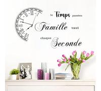 Le temps passé en famille vaut chaque seconde - Autocollant mural avec phrase - Parfait pour la décoration du salon, de la chambre à coucher - Autocollant mural en vinyle amovible - Noir 86*48CM