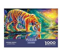 Le Tigre Boit à la Rencontre d'une Rivière Étincelante au Crépuscule Puzzle De 1000 Pièces Tiger Cadeau Parfait pour Garçons, Filles, Hommes Et Femmes 52x38cm/1000pcs