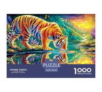Le Tigre Boit à la Rencontre d'une Rivière Étincelante au Crépuscule Puzzle De 1000 Pièces Tiger Jouet Éducatif pour Enfants De 12 Ans Et Plus Et Adultes 70x50cm/1000pcs