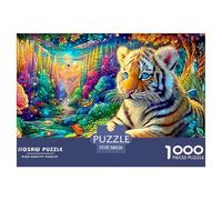 Le Tigre Cub Repose Parmi Les Roses dans Un Bois éclatant Puzzle De 1000 Pièces Tiger Excellent Cadeau pour Enfants Et Adultes 38x26cm/1000pcs
