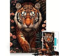 Le Tigre en Fleurs Puzzle de 1000 pièces pour Adultes Jeu de logique et de complicité Cadeau de qualité supérieure 38x26cm