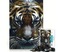 Le Tigre sous la Pluie Gros Plan Puzzle 1000 pièces pour Adolescents Jeu de logique Solide Loisirs Amusants Bords Transparents Objet de Collection 38x26cm