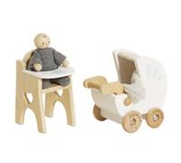 Le Toy Van Accessoires de Nurserie en Bois FSC, Ensemble Bébé Articulé avec Landau et Chaise Haute, Bois Clair, 22 x 7,8 x 23,3 cm, Conforme EN71, 3+ Ans