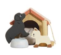 Le Toy Van - ME043 - Lernspielzeug für Hündchen und Katze aus Holz, 3 Jahre, 6 Teile, puppenhausfreundliche Haustiere mit Zwinger und Zubehör, Montessori-Spielzeug, FSC-zertifiziert