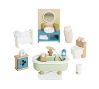 Le Toy Van - ME060 - Puppenhaus-Badezimmer, 3 Jahre, Lernspielzeug, 19-teiliges Holzmöbel-Set, umweltfreundliches Spielzeug, Montessori, inklusive Badezimmerzubehör