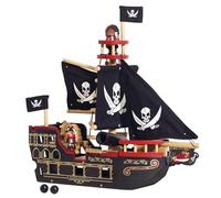 Le Toy Van - TV246 - Piraten-Galeone-Holzspiel 3 Jahre, Barbarossas Piratenschiff, 2 Piraten inklusive, leuchtet im Dunkeln, 48 x 24 x 49 cm, ökologische Montessori-Spiele
