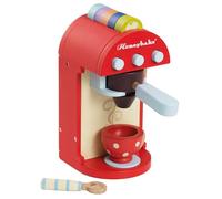 Le Toy Van - TV299 - FSC-Holzspielzeug-Kaffeemaschine, Lernspiel, 3 Jahre, inklusive 5 Pads, 1 Tasse, 1 Löffel, mit einziehbarem Arm, realistisch, Montessori-Spiel