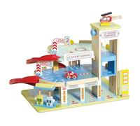 Le Toy Van - TV439 - Jeu de parking en bois pour enfants à partir de 3 ans, 3 niveaux, comprend 1 voiture, 1 hélicoptère, un ascenseur de travail, une station de voiture électrique, des rampes, un héliport