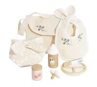 Le Toy Van - TV598 - Umstandstasche, Lernspiel für Puppen, Spielzeug für Mädchen ab 2 Jahren, Montessori, 8 Teile, aus natürlicher Baumwolle und FSC-Massivholz, inklusive Futter- und Wickelzubehör