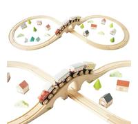 Le Toy Van - TV702 - Holzeisenbahngleis für Kinder, 3 Jahre, Montessori, 40 Teile, 8er-Schaltung mit 4 modularen Eisenbahnwaggons mit Holzrädern und Zubehör, 104 x 45 x 7,5 cm