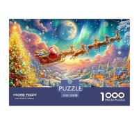 Le traîneau de Santa Vole au-Dessus du Village Festif Puzzle De 1000 Pièces Christmas Style Parfait pour Les Soirées De Puzzle en Famille, Adultes Et Enfants 52x38cm/1000pcs