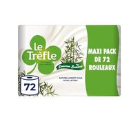 Le Trèfle Douceur Bambou - 72 Rouleaux de Papier Toilette, Triple épaisseur, 130 Feuilles par Rouleau, Naturellement doux pour la Peau, Rouleaux dotés de Fibres de Bambou