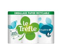 Le Trefle Hygiène+ - Papier toilette - x6 Rouleaux -4 épaisseurs -Confort Ultime -Douceur remarquable -Maxi Feuilles- Emballage recyclable - certifié FSC® Mixte
