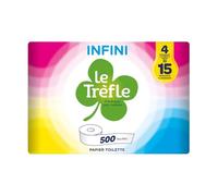 Le Trèfle Infini - 4 Maxi Rouleaux de Papier Toilette, 500 Feuilles Double Épaisseur, Plus de 3 Fois la Longueur d'un Rouleau Standard, Blanc