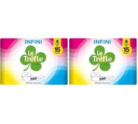 Le Trèfle Infini - 4 Maxi Rouleaux de Papier Toilette, 500 Feuilles Double Épaisseur, Plus de 3 Fois la Longueur d'un Rouleau Standard, Blanc (Lot de 2)