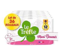 Le Trèfle Maxi Douceur - Papier toilette, 36 Maxi Rouleaux = 72 Rouleaux Classiques, Gaufrage en Forme de Trèfle, Double épaisseur, Blanc
