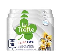 Le Trèfle Ultra Care Papier Toilette 4 Épaisseurs - 18 Rouleaux, 115 Feuilles par Rouleau, Enrichi en Lotion aux Extraits d’Hamamélis, Testé Dermatologiquement pour Peaux Sensibles, Blanc