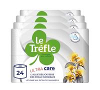 Le Trèfle Ultra Care Papier Toilette 4 Épaisseurs - 24 Rouleaux, 115 Feuilles par Rouleau, Enrichi en Lotion aux Extraits d’Hamamélis, Testé Dermatologiquement pour Peaux Sensibles, Blanc