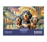 Le Trio des Dachshunds de la Pluie Puzzle 1000 Pièces Educa Jeu D'Intelligence Décoration Intérieure Chiens dans la Rue de la Ville Jeu Adultes Et Enfants À Partir De 14 Ans 38x26cm/1000pcs