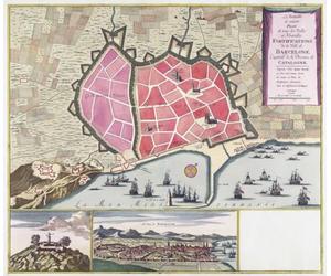 Le véritable plan exact de toutes les anciennes et nouvelles fortifications de la ville de Barcelone Capitale de la province de Catalogne Espagne. Datée vers 1706 au milieu de la guerre de Succession