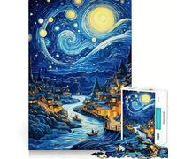 Le Village de la Nuit Étoilée de Van Gogh, Puzzle de 1000 pièces pour Adolescents, défi cérébral, activité à la Maison, découpe Nette, Cadeau touchant 38x52cm