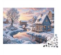 Le Ville Neigée StreamPuzzle DIY 1000 Pièces crépuscule hivernale pour Grands-Parents Amélioration De La Mémoire Loisirs Créatifs Cadeau De Noël 38x26cm/1000pcs