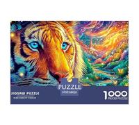 Le Visage aux Yeux Bleus du Tigre dans Un Paysage Vivant et Magique Puzzle De 1000 Pièces Tiger Amusement De Jeu d'esprit pour Adultes Et Enfants 38x26cm/1000pcs