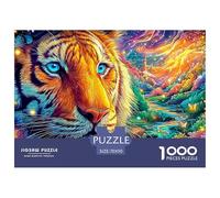 Le Visage aux Yeux Bleus du Tigre dans Un Paysage Vivant et Magique Puzzle De 1000 Pièces Tiger Cadeau Parfait pour Garçons, Filles, Hommes Et Femmes 70x50cm/1000pcs