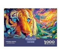 Le Visage aux Yeux Bleus du Tigre dans Un Paysage Vivant et Magique Puzzle De 1000 Pièces Tiger Loisirs Familiaux pour Adultes Et Enfants 52x38cm/1000pcs