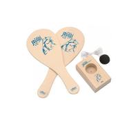 cavernedesjouets Le Vrai jokari du Jura - Raquettes, Socle, Balle Souple - Bois Massif - Classique, Traditionnel - Set Jeu adresse Plein air + Carte