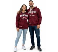 LE129ZMOW Unisex London England Zipped Hooded Sweatshirt Maroon XS