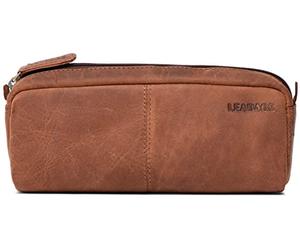 LEABAGS Étui à Crayons en Cuir Véritable | Grand Trousse pour Stylos et Crayons | Pour le Travail, l'Université et l'École | Naturel Brun Clair