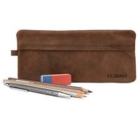 LEABAGS Étui à Crayons en Cuir véritable | Petite Trousse pour Travail, université et école | Trousse à Crayons | Étui à Crayons | Trousse en Cuir | Vintage | Taille L | Marron Moyen