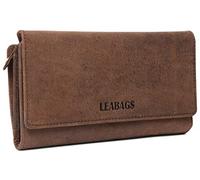 LEABAGS Portefeuille en Cuir pour Femmes | Grand Format XXL | Protection RFID | Porte-Monnaie avec Compartiment à pièces | 14 Compartiments pour Cartes | Double Couture renforcée | Naturel Brun foncé