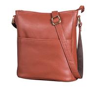 LEABAGS Sac à Main en Cuir Femmes | Sac Bandoulière en Cuir Véritable | Qualité Supérieure | Sac à Épaule pour Travail, Université, École et Loisirs | Taille M (24 x 23 x 6 cm) | Nappa Rouge-Brun