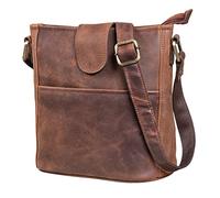 LEABAGS Sac à Main en Cuir Femmes | Sac Bandoulière en Cuir Véritable | Qualité Supérieure | Sac à Épaule pour Travail, Université, École et Loisirs | Taille L (31 x 23 x 6 cm) | Nut