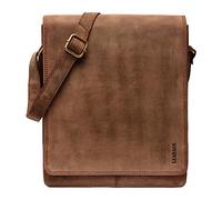 LEABAGS Sac bandoulière pour hommes et femmes | Sac ordinateur portable en cuir véritable 13" | Sac messager avec bandoulière | Sac à main | Sac de travail | Sac de transport | Gris-brun vintage