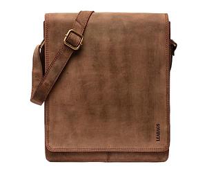 LEABAGS Sac bandoulière pour hommes et femmes | Sac ordinateur portable en cuir véritable 13" | Sac messager avec bandoulière | Sac à main | Sac de travail | Sac de transport | Gris-brun vintage