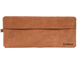 LEABAGS Trousse en Cuir véritable pour Travail, université, école, Trousse à Crayons, étui en Cuir, Taille S & L, Marron Vintage - Daim, Fort Vaux (Large), Fort Vaux