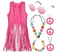 LEACCO YADODO Costume hippie pour femme Ensemble gilet hippie Vêtements pour femme Accessoires Boléro vintage Rose Vêtements pour femme Tenue des années 60 et 70 pour femme Disco Hippie Costume de