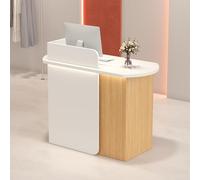 Leaceuv Comptoir d'accueil Moderne avec Éclairage LED, Petit Bureau de Réception avec 2 Tiroirs Verrouillables, Table de Réception pour Salon de Beauté, Boutique, Clinique(White Wood,31.5" L (80cm))