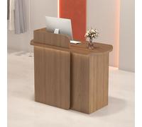 Leaceuv Comptoir d'accueil Moderne avec Éclairage LED, Petit Bureau de Réception avec 2 Tiroirs Verrouillables, Table de Réception pour Salon de Beauté, Boutique, Clinique(Walnut,39.4" L (100cm))