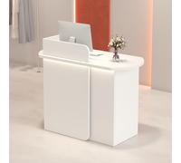 Leaceuv Comptoir d'accueil Moderne avec Éclairage LED, Petit Bureau de Réception avec 2 Tiroirs Verrouillables, Table de Réception pour Salon de Beauté, Boutique, Clinique(Wit,47.2" L (120cm))