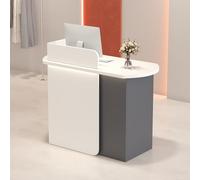 Leaceuv Comptoir d'accueil Moderne avec Éclairage LED, Petit Bureau de Réception avec 2 Tiroirs Verrouillables, Table de Réception pour Salon de Beauté, Boutique, Clinique(White Grey,47.2" L (120cm))